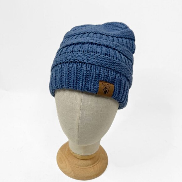 Denim Blue Beanie Hat Skully Women's Slouchy Thick Satin Lined Cap - Picture 7 of 7